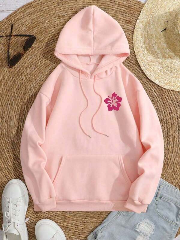 Moletom Com Capuz Estampa Floral Lettering e Ribana