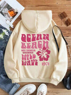 Moletom Com Capuz Estampa Floral Lettering e Ribana