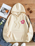 Moletom Com Capuz Estampa Floral Lettering e Ribana