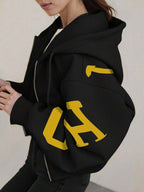 Moletom Com Capuz Com Zíper Estampa College Costas Cropped