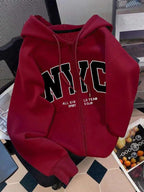 Moletom Com Capuz Com Zíper Lettering NYC E Cordão Ribana
