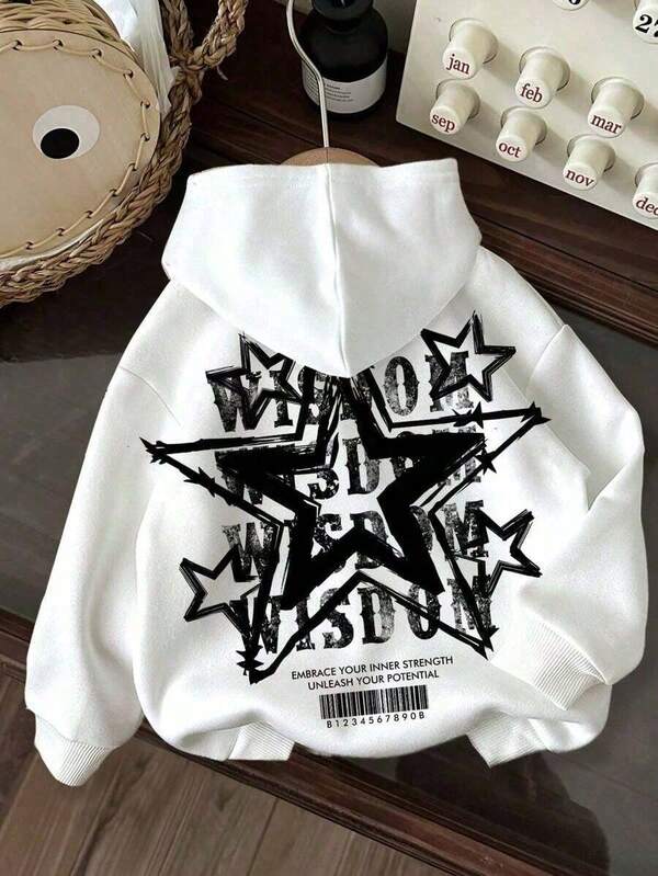 Moletom Com Capuz Estampa de Estrelas Lettering e Ribana