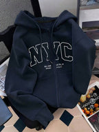 Moletom Com Capuz Com Zíper Lettering NYC E Ribana