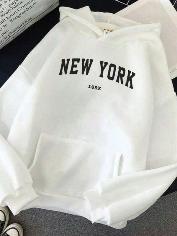 Moletom Com Capuz Bolso Canguru Lettering New York e Ribana