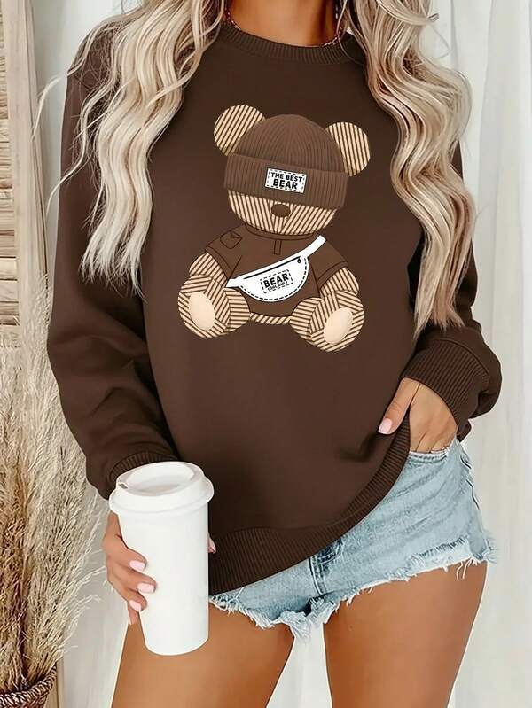Moletom Gola Careca Estampa de Urso Lettering e Ribana