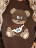 Moletom Gola Careca Estampa de Urso Lettering e Ribana