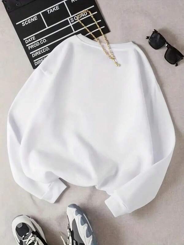 Moletom Gola Careca Lettering Frontal e na Manga com Ribana