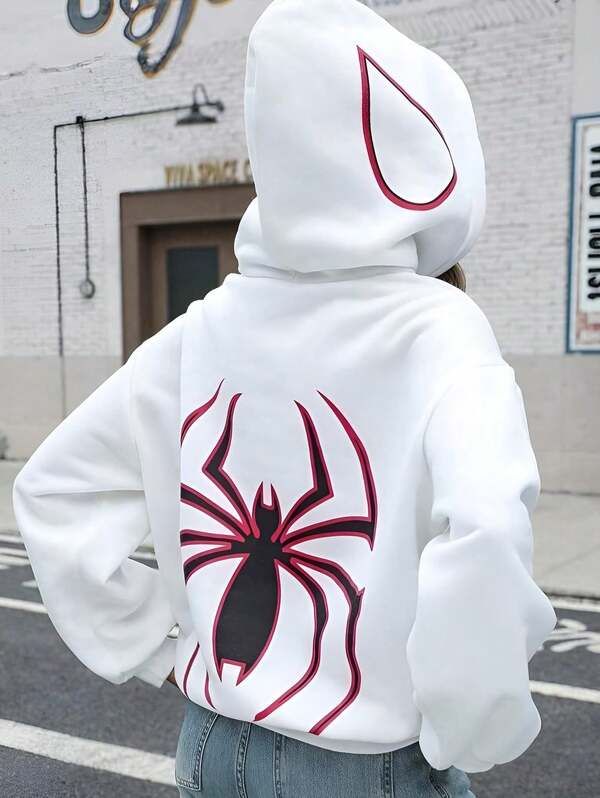 Moletom Com Capuz Estampa de Aranha Lettering e Ribana