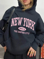 Moletom Com Capuz Lettering New York Bolso Canguru Ribana
