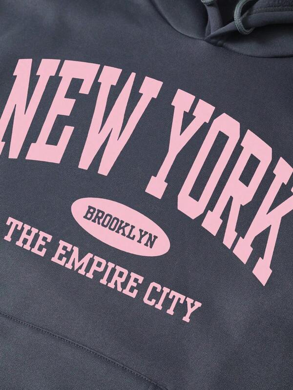 Moletom Com Capuz Lettering New York Bolso Canguru Ribana