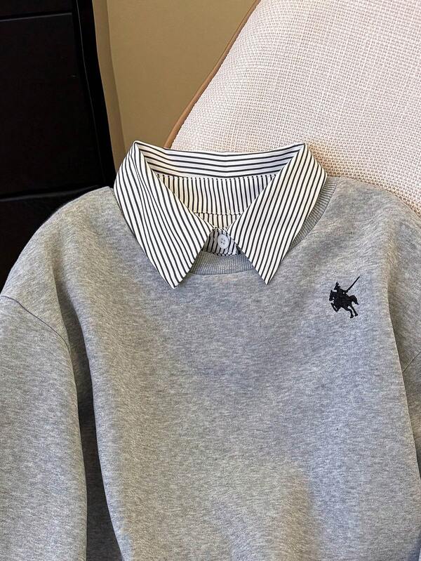 Moletom Gola Polo Bordado Forro Peluciado Com Ribana