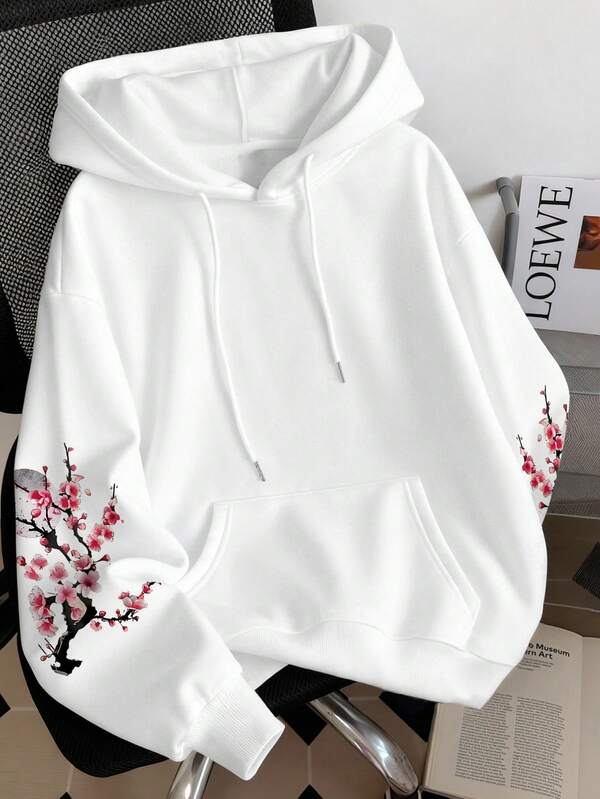 Moletom Com Capuz Estampa Floral Oriental Nas Costas