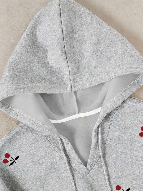 Moletom Com Capuz Estampa Cereja Minimalista Com Cordão