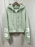 Moletom Com Capuz Com Zíper Estampa College Costas Cropped