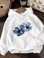 Moletom Com Capuz Bolso Canguru Estampa Floral e Cordão