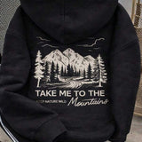 Moletom Com Capuz Estampa de Montanhas Lettering e Ribana