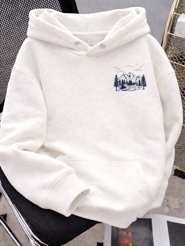 Moletom Com Capuz Estampa de Montanhas Lettering e Ribana