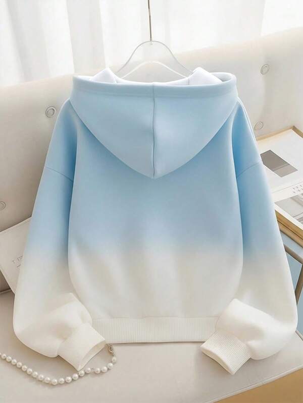 Moletom Com Capuz Com Zíper Degradê Bicolor E Cordão