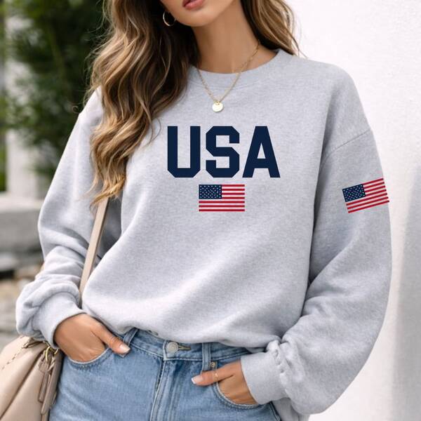 Moletom Gola Careca Lettering USA Estampa Bandeira Ribana