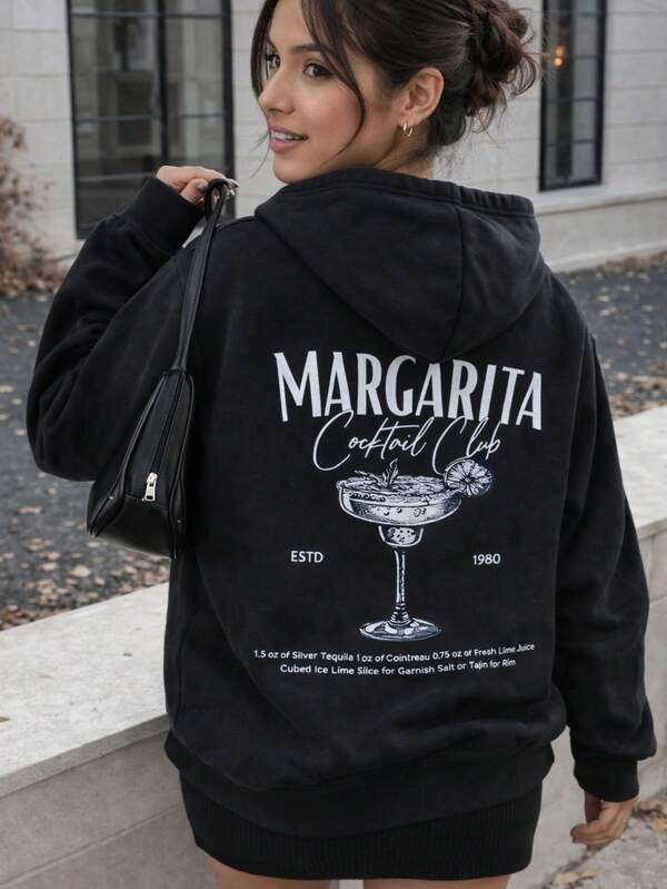 Moletom Com Capuz Bolso Canguru Estampa de Taça e Lettering