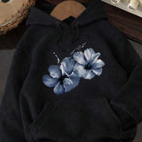 Moletom Com Capuz Bolso Canguru Estampa Floral e Cordão