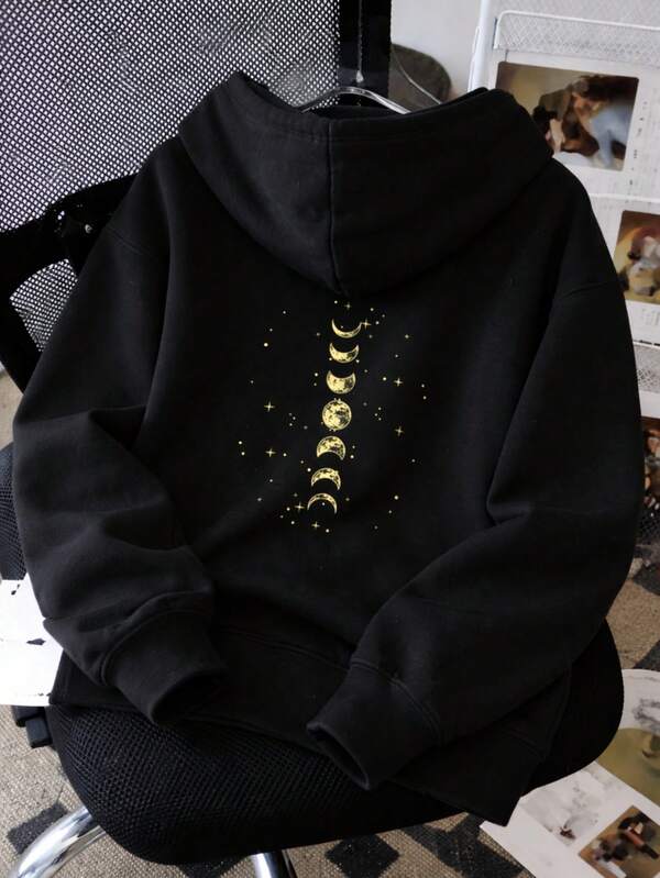 Moletom Com Capuz Estampa Lunar Costas Bolso Canguru