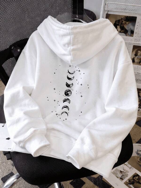Moletom Com Capuz Estampa Lunar Costas Bolso Canguru