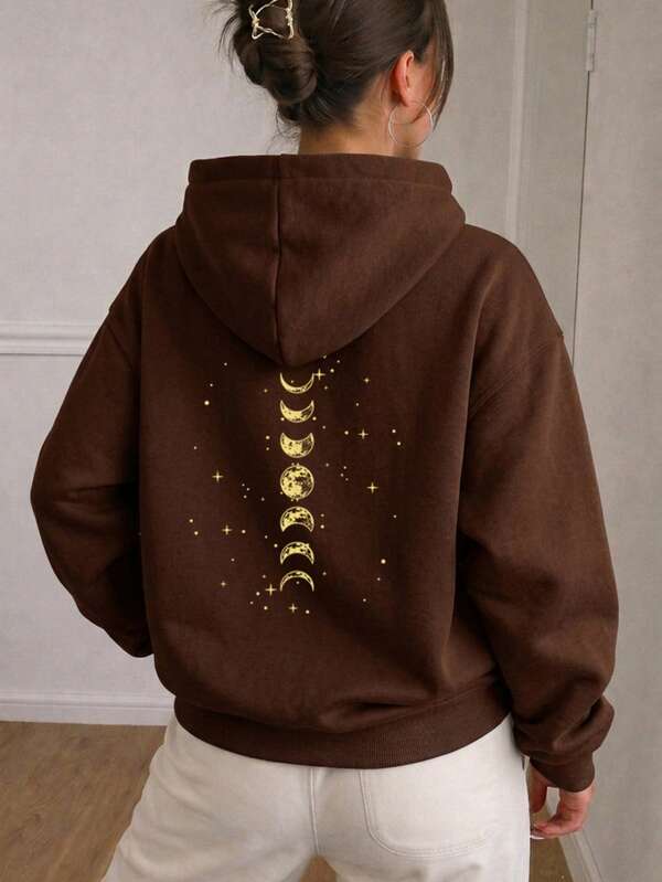 Moletom Com Capuz Estampa Lunar Costas Bolso Canguru