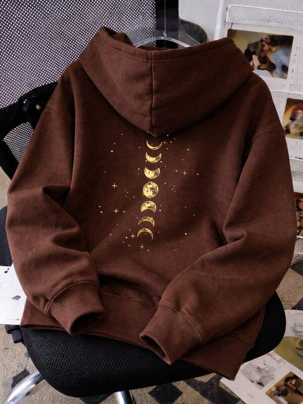 Moletom Com Capuz Estampa Lunar Costas Bolso Canguru