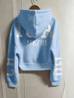 Moletom Com Capuz Com Zíper Estampa College Costas Cropped