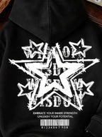 Moletom Com Capuz Estampa de Estrelas Lettering e Ribana