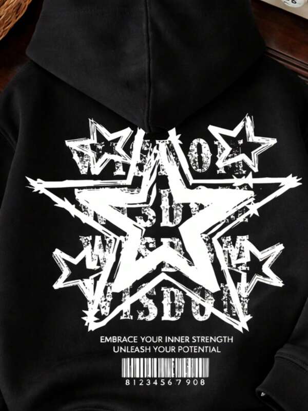 Moletom Com Capuz Estampa de Estrelas Lettering e Ribana