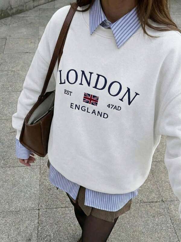Moletom Gola Careca Lettering Londres Com Ribana