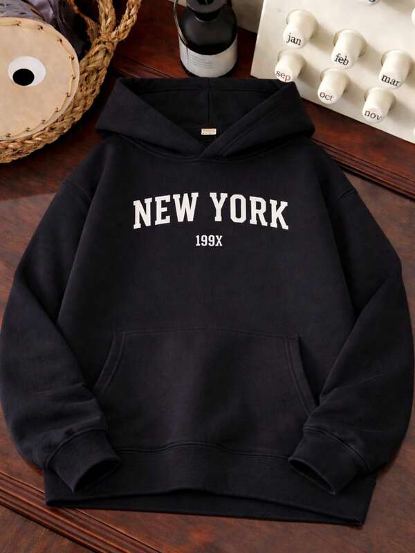 Moletom Com Capuz Bolso Canguru Lettering New York e Ribana