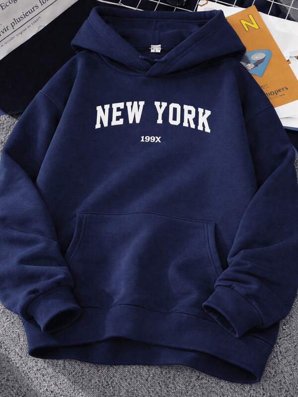 Moletom Com Capuz Bolso Canguru Lettering New York e Ribana