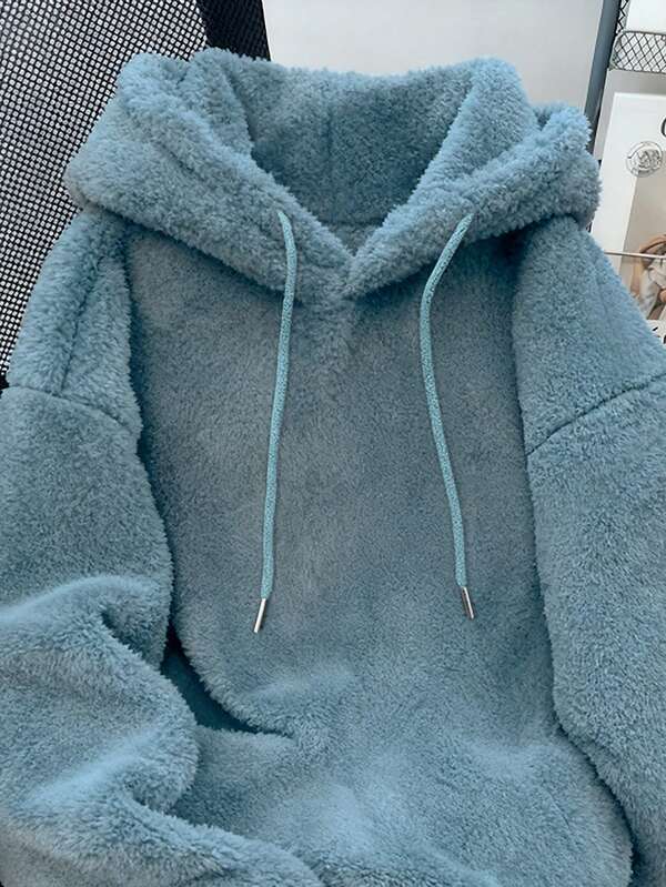 Moletom Com Capuz Sherpa Com Cordão E Barra Ribana