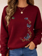 Moletom Gola Careca Estampa Borboleta Floral Com Ribana