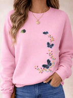 Moletom Gola Careca Estampa Borboleta Floral Com Ribana