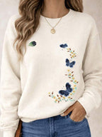 Moletom Gola Careca Estampa Borboleta Floral Com Ribana