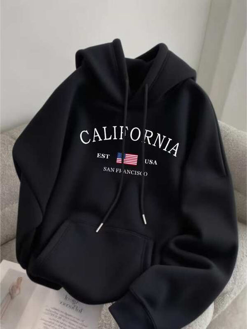 Moletom Com Capuz Estampa Bandeira Lettering E Cordão