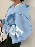 Moletom Com Capuz Com Zíper Estampa College Costas Cropped