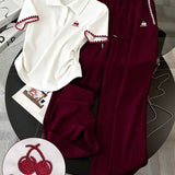 Conjunto Moletom Gola Polo Bordado Cereja Calça Com Faixa