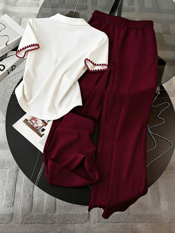 Conjunto Moletom Gola Polo Bordado Cereja Calça Com Faixa