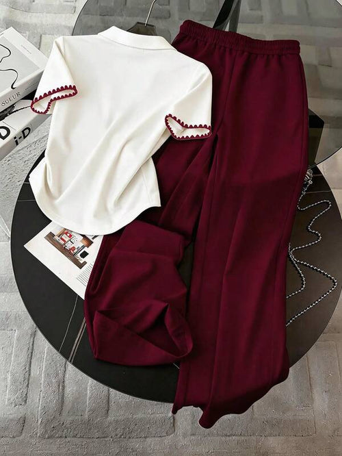 Conjunto Moletom Gola Polo Bordado Cereja Calça Com Faixa