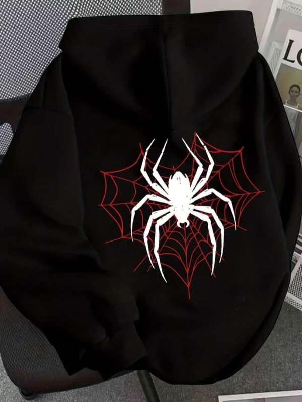 Moletom Com Capuz Estampa Aranha Nas Costas Com Ribana
