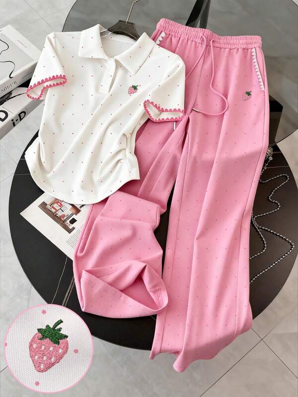 Conjunto Moletom Gola Polo Bordado Cereja Calça Com Faixa