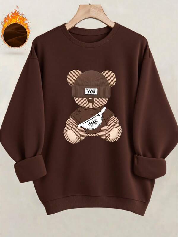 Moletom Gola Careca Estampa Urso Com Ribana