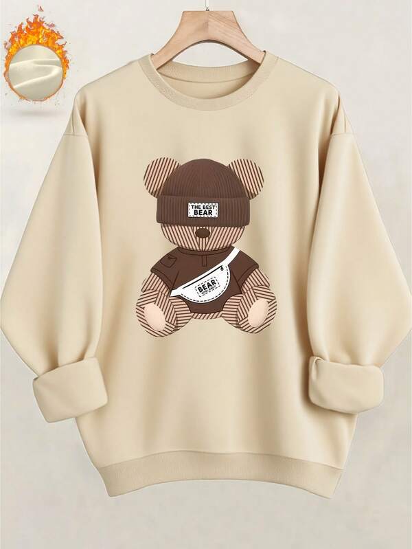 Moletom Gola Careca Estampa Urso Com Ribana