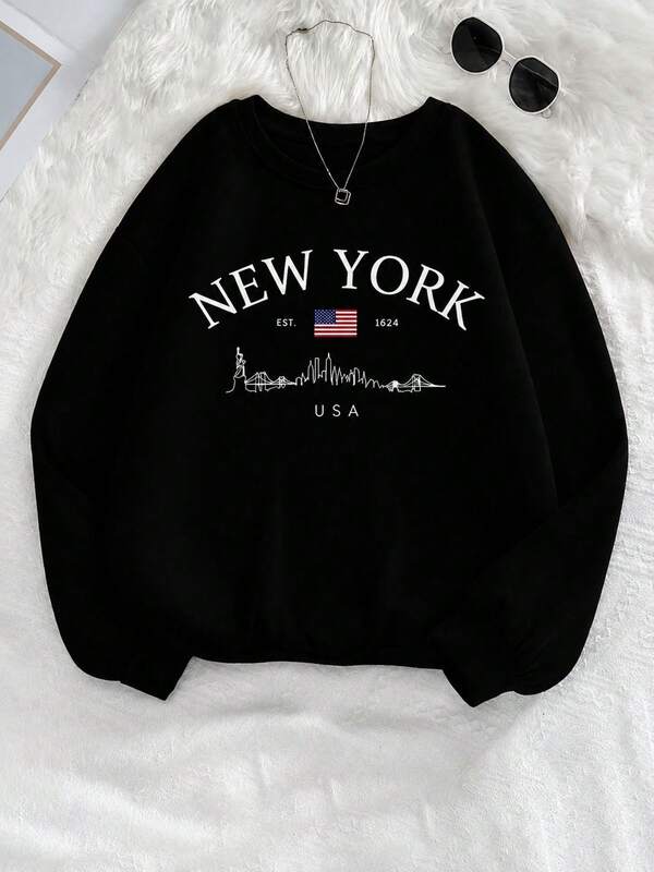 Moletom Gola Careca Lettering E Estampa Frontal Com Ribana