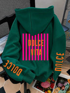 Moletom Com Capuz Lettering Dolce Vita nas Mangas e Ribana